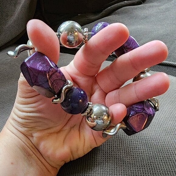 Claire's Purple/Silver Chunky Retro 80s Stretch Bracelet - Picture 13 of 16